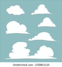 Cartoon Clouds Set On Sky Background .Set of funny cartoon clouds.