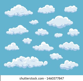 Cartoon Clouds Set. Vector cloud  isolated on blue sky. Collection of clouds for web site,poster,placard and wallpaper. 