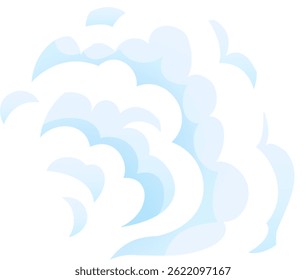 Cartoon clouds swirling. Creating a dynamic and ethereal atmosphere. Perfect for conveying concepts of dreams. Imagination. And weather phenomena. With a light blue gradient on a clean white backdrop