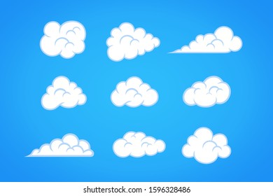 Cartoon clouds vector collection in blue sky. Cloud silhouette vector design.