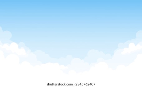 Cartoon clouds vector illustration. Flat style background with blue sky and white clouds. Abstract template for postcard, web design, graphic design with your text, banner or summer poster.