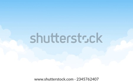 Cartoon clouds vector illustration. Flat style background with blue sky and white clouds. Abstract template for postcard, web design, graphic design with your text, banner or summer poster.