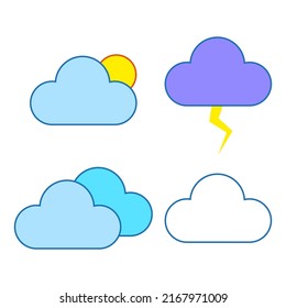 Cartoon clouds for web design. Icon set cloud weather. Vector illustration. stock image. 