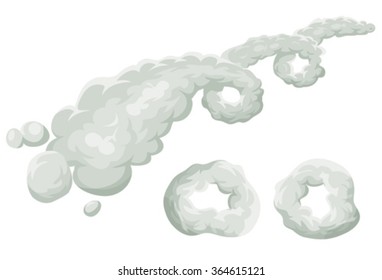 Cartoon Clouds And Wind Spiral/
Illustration of a cartoon smoke swirling spiral with wind and vortex effect, and two clouds rings