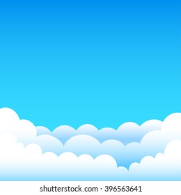 Cartoon cloudy background on blue sky. Gradient clouds and space for text on top of the background of the sky