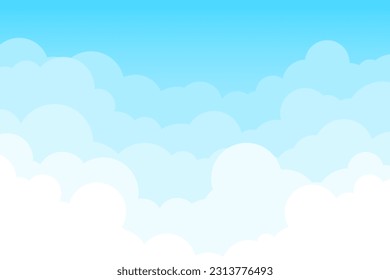 Cartoon cloudy sky on a sunny day, a view above cloud formation. Vector illustration.