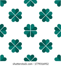 Cartoon clover in flat style seamless pattern. St. Patrick's day background. Irish culture infinity card. Vector illustration. 