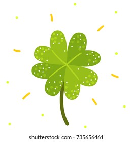 Cartoon clover for Saint Patrick’s day, isolated in background, vector illustration.