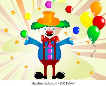 Cartoon clown with balls and balloons
