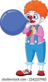 Cartoon clown blowing big balloon