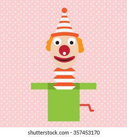 cartoon clown in box jester vector april flat illustration