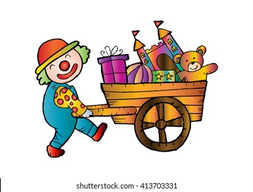 Cartoon clown with cart