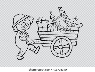 Cartoon clown with cart