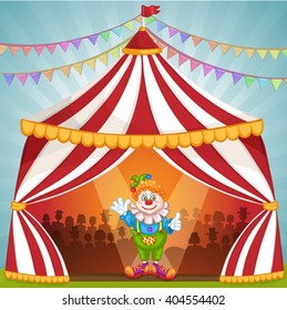 Cartoon clown in circus tent