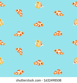 Cartoon clown fish and butterfly fish - simple trendy seamless pattern with fish. Flat vector illustration.