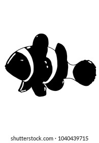 cartoon clown fish illustration  black white 
