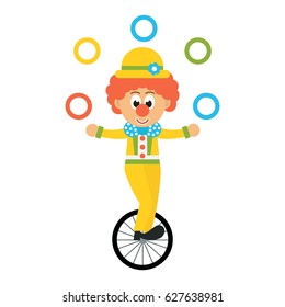 cartoon clown with hat juggles on the bicycle vector