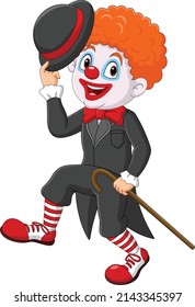 Cartoon clown with hat and stick