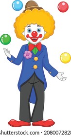 cartoon clown juggling balls on white background