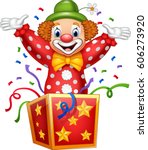 Cartoon clown jumping out of the box
