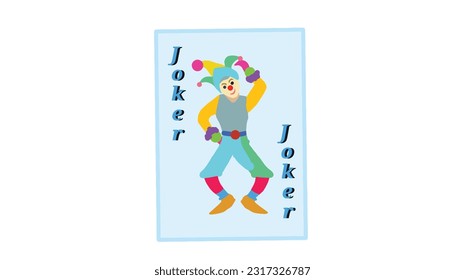 Cartoon-Clown spielt Karte, Vektorgrafik auf weißem Hintergrund.