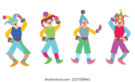 Cartoon clown playing card vector illustration on white background.