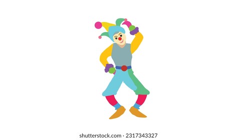 Cartoon-Clown spielt Karte, Vektorgrafik auf weißem Hintergrund.