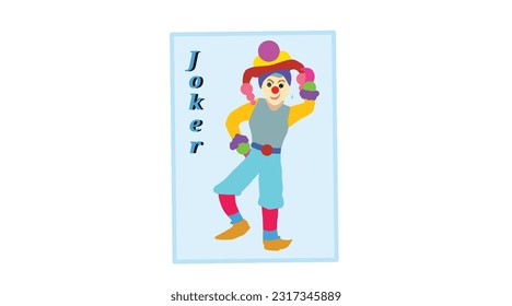Cartoon clown playing card vector illustration on white background.