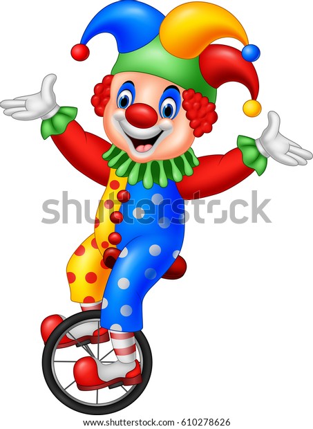 Cartoon Clown Riding One Wheel Bike Stock Vector Royalty Free