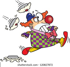 Cartoon Clown Running Away From Pies Being Thrown At Him