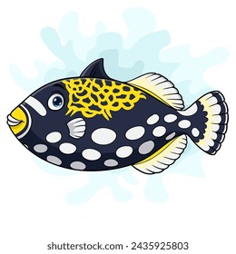 Cartoon clown trigger fish on white background