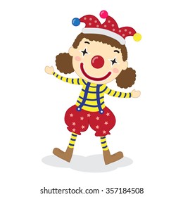 Cartoon clown waving hand, Vector illustration on white background.