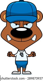 A cartoon coach bear looking angry.