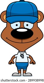A cartoon coach bear smiling.