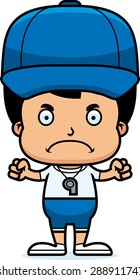 A cartoon coach boy looking angry.