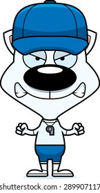 A cartoon coach kitten looking angry.