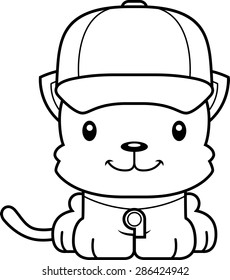 A cartoon coach kitten smiling.