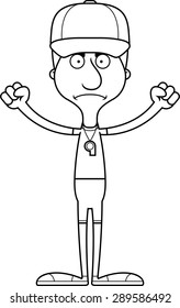 A cartoon coach man looking angry.