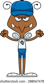 A cartoon coach mosquito looking angry.