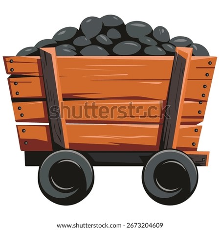 Cartoon coal mining icon with full cart