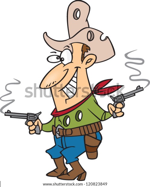 Cartoon Coboy Man Guns Drawn Bullet Stock Vector (Royalty Free) 120823849