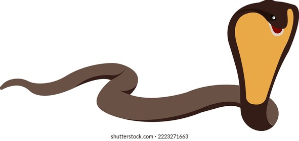 Cartoon cobra. A brown venomous snake with a long tail. Vector illustration.