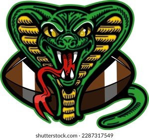 cartoon cobra mascot with football for school, college or league sports