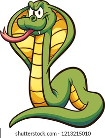 Cartoon cobra with tongue out.  Vector clip art illustration with simple gradients. All in a single layer. 
