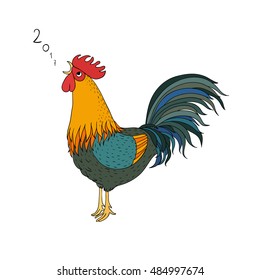 Cartoon cock crows. isolated objects on white background. Vector illustration. 