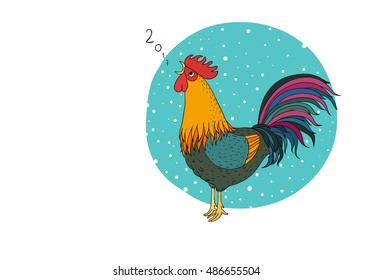 Cartoon cock crows. isolated objects on white background. Vector illustration. 