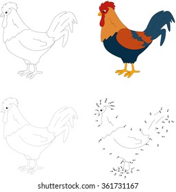 Cartoon cock. Dot to dot educational game for kids. Vector illustration