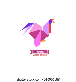 Cartoon cock icon. Abstract rooster sign. Freehand drawn stylized origami chicken emblem. Template geometric logo design. Rectangular shape hen symbol  isolated. Design element. Vector illustration