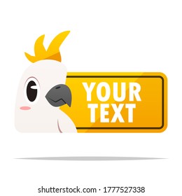 Cartoon cockatoo label banner vector isolated illustration