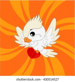 Cartoon cockatoo with orange background.